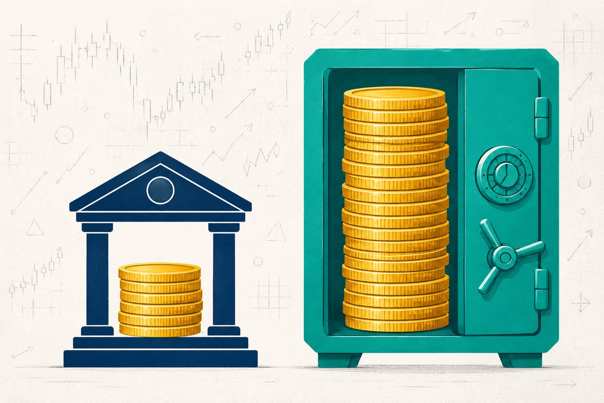 Trader splitting their crypto balance: a small portion left on the exchange and the larger portion secured in personal self-custody