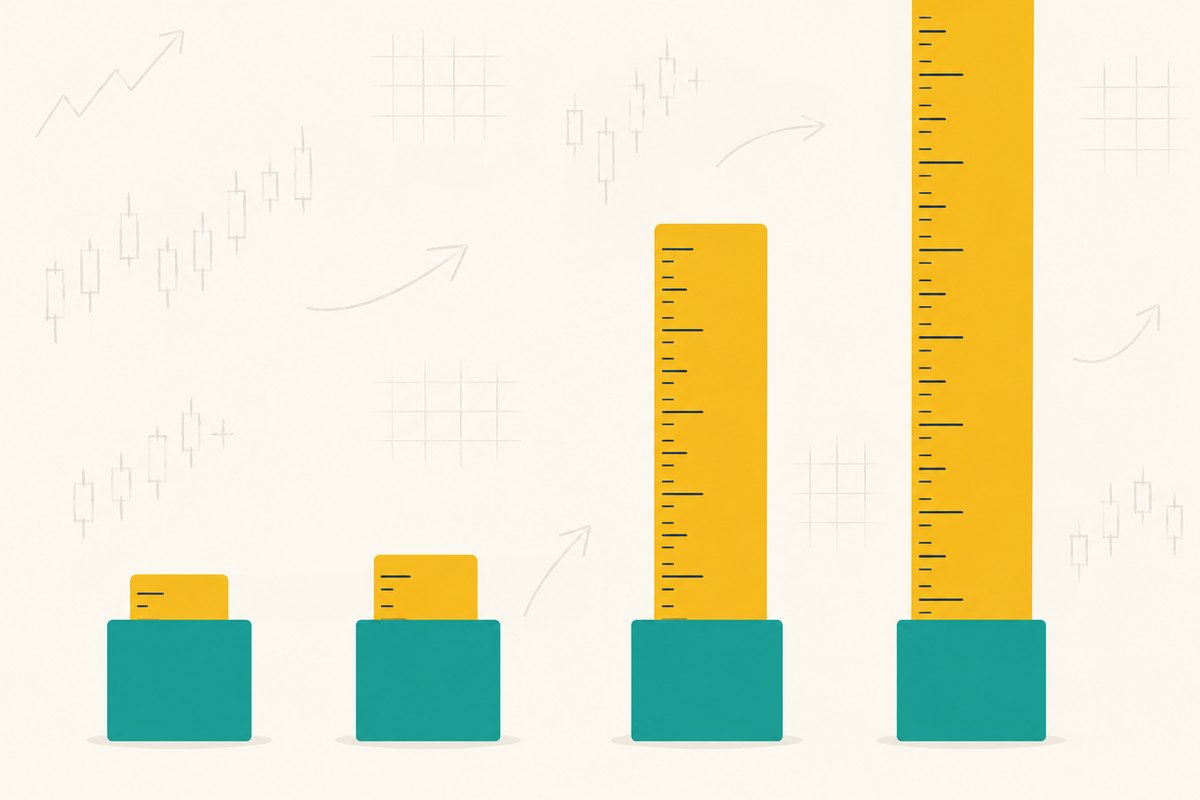 Explainer graphic of four identical teal blocks in front of measuring columns that grow far taller, showing that the same support zone width means different things on different instruments