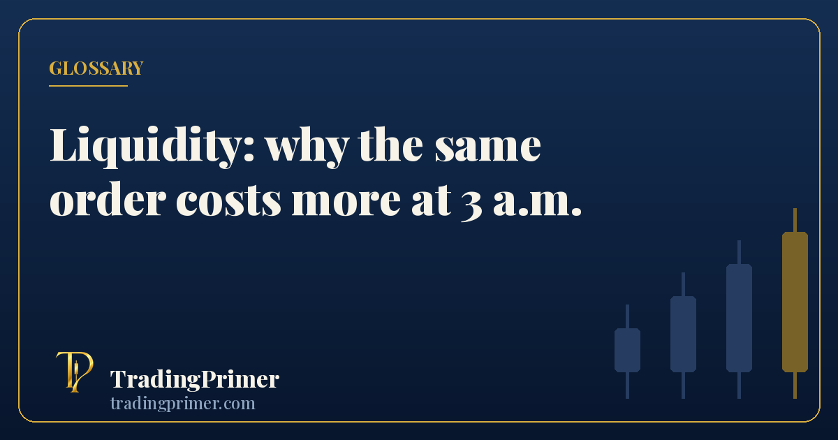 Liquidity: a deep order book absorbs a large order, a thin one lets it fall through